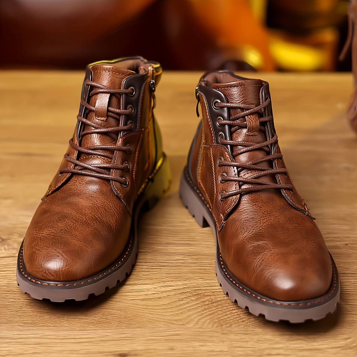 Men's Lace-Up Ankle Boots – Rugged Side-Zip Boots with Grip Sole