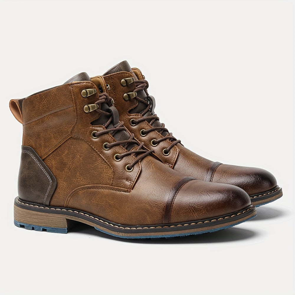 Men's Cap-Toe Ankle Boots – Lace-Up Dress Boots with Inner Zip
