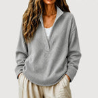 Women's Waffle Knit Pullover Sweater – Split Collar Relaxed Fit Top