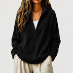 Women's Waffle Knit Pullover Sweater – Split Collar Relaxed Fit Top