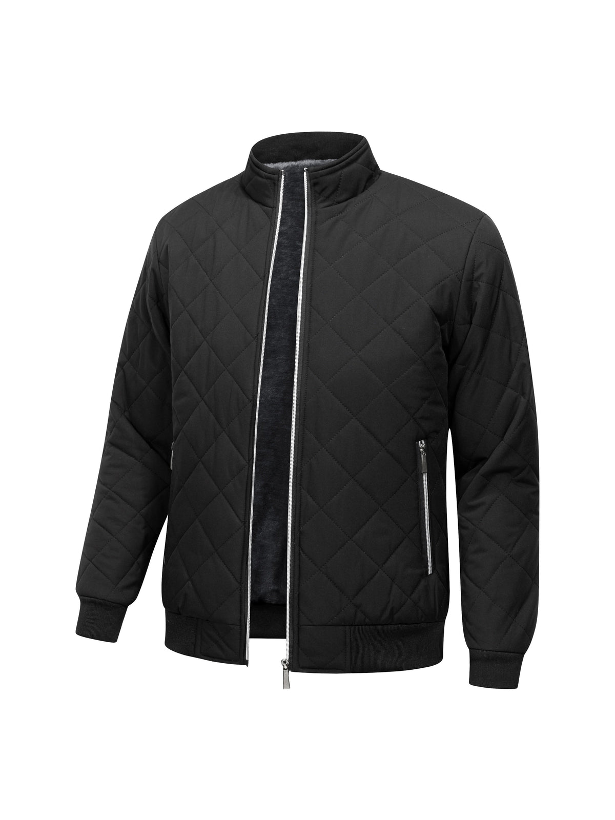 Men's Quilted Bomber Jacket – Warm Lined Puffer Jacket with Zip Pockets