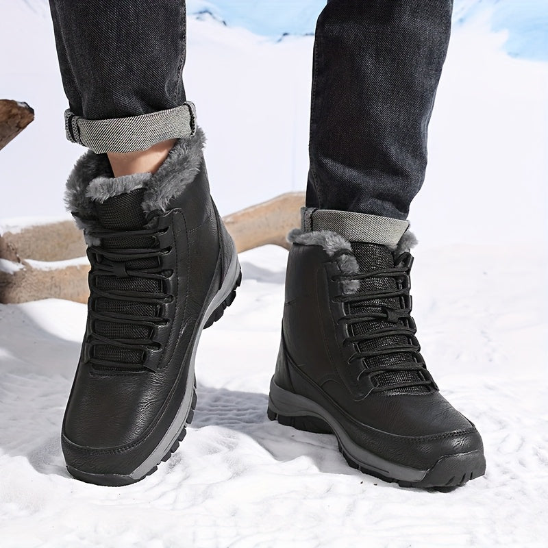 Men's Warm-Lined Winter Boots – Plush Lined Lace-Up Snow Boots with Grip Sole