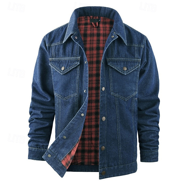 Men's Rugged Lined Work Jacket – Everyday Snap Button Jacket with Chest Pockets