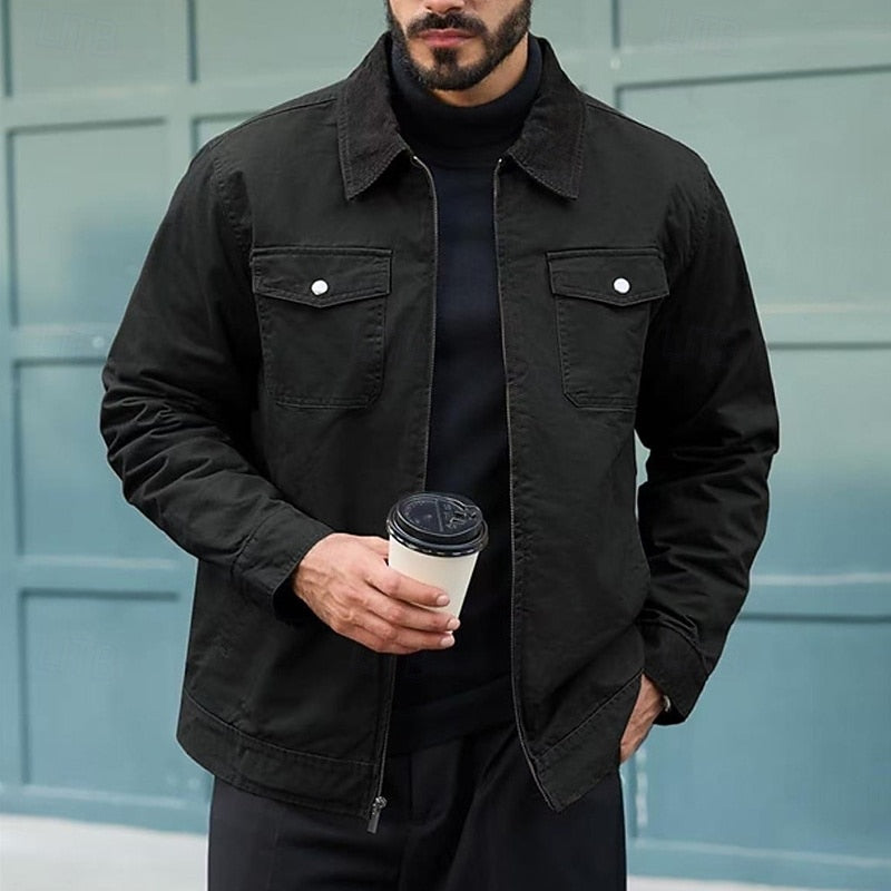 Men's Rugged Utility Jacket – Classic Contrast Collar Work Jacket