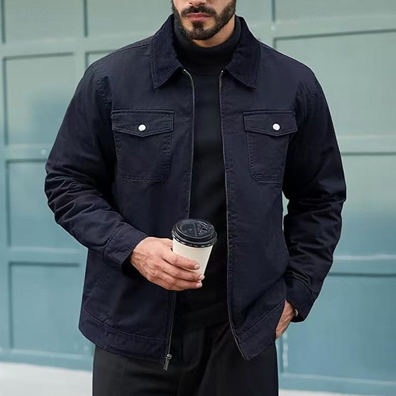 Men's Rugged Utility Jacket – Classic Contrast Collar Work Jacket