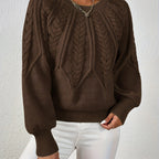 Women's Cable Knit Cropped Sweater – Round Neck Balloon Sleeve Pullover