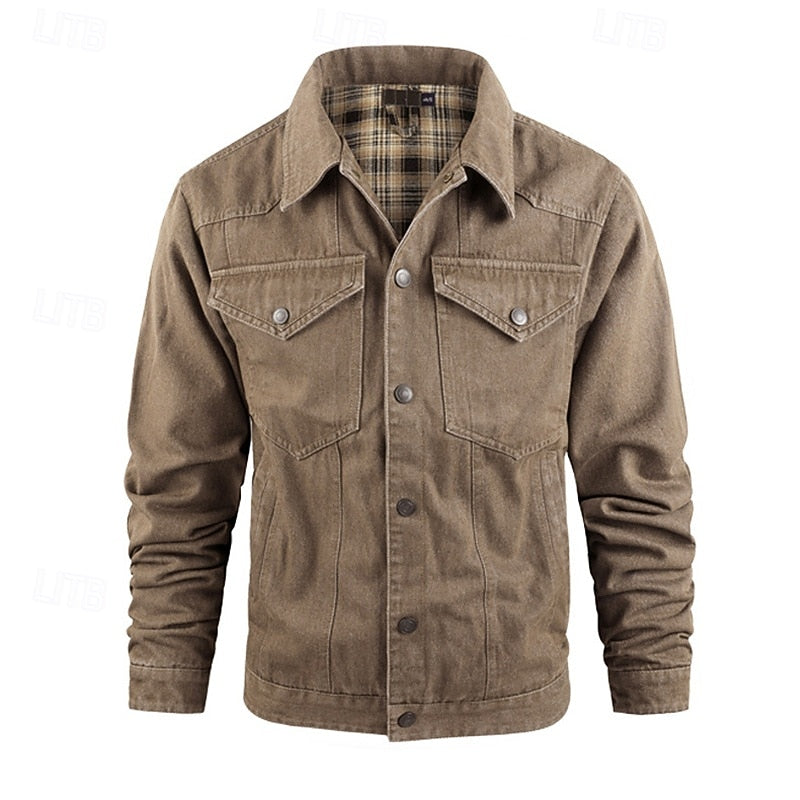 Men's Rugged Lined Work Jacket – Everyday Snap Button Jacket with Chest Pockets