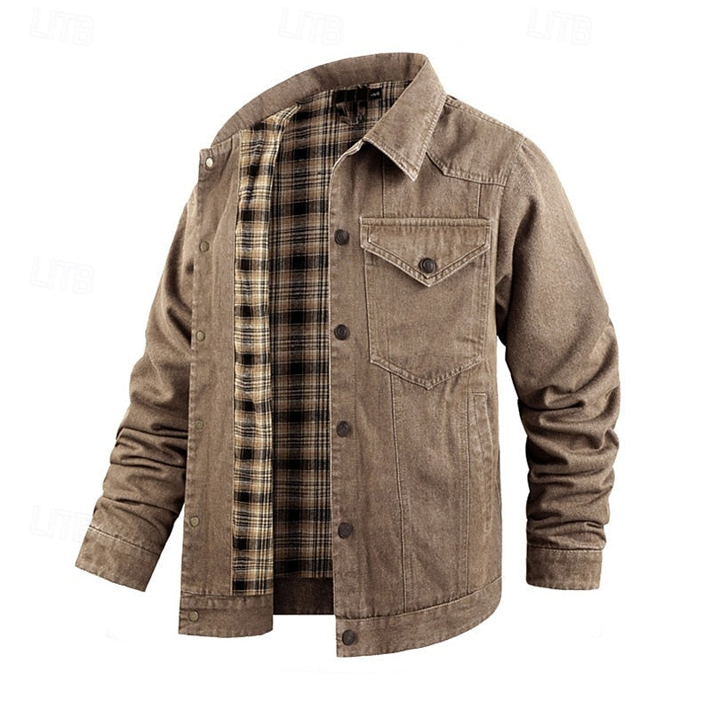 Men's Rugged Lined Work Jacket – Everyday Snap Button Jacket with Chest Pockets