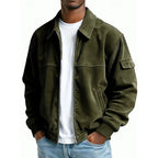 Men's Ribbed Textured Jacket – Classic Collared Casual Jacket with Pockets