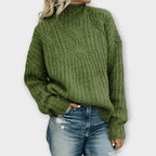 Women's Oversized Cable Knit Sweater – Cozy Mock Neck Chunky Pullover