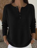 Women's Ribbed Henley Sweater with Button Neckline – Relaxed Fit Knit Pullover