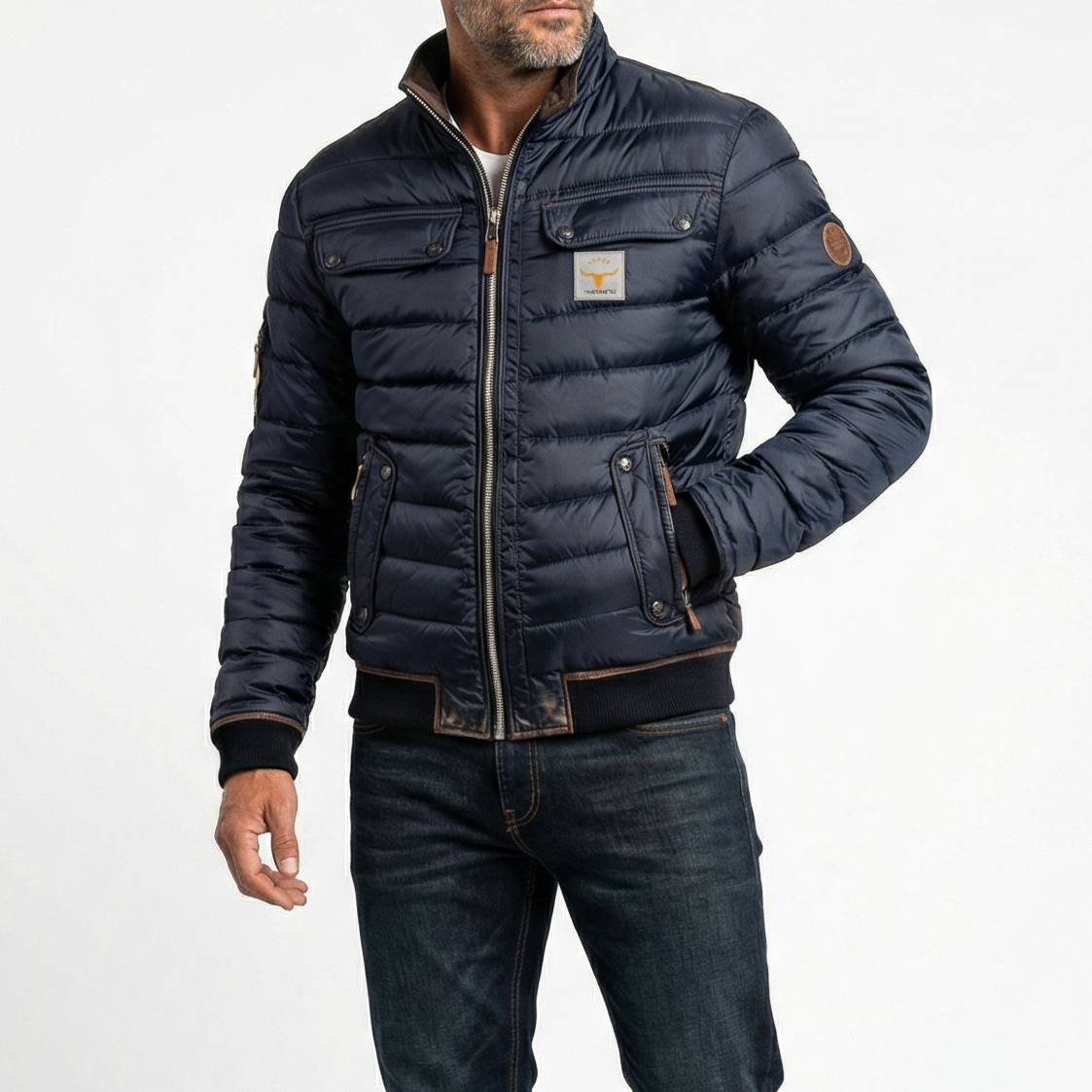Men's Quilted Stand Collar Jacket – Warm Zip-Up Jacket with Ribbed Cuffs