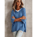 Women's Oversized Hooded Poncho Sweater – 3/4 Sleeve Drawstring Knit Cape