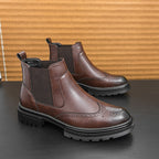 Men's Wingtip Chelsea Boots – Brogue Dress Boots with Elastic Sides