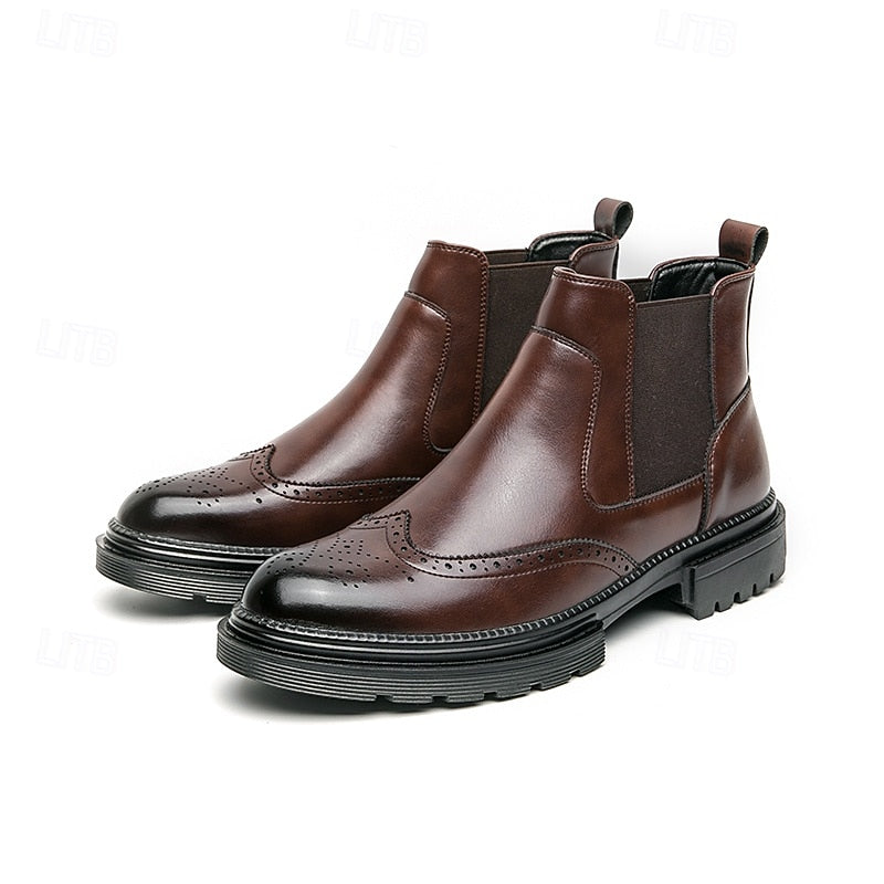 Men's Wingtip Chelsea Boots – Brogue Dress Boots with Elastic Sides