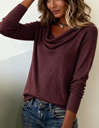 Women's Cowl Neck Long Sleeve Knit Sweater – Soft Plush Relaxed Fit Pullover
