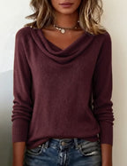 Women's Cowl Neck Long Sleeve Knit Sweater – Soft Plush Relaxed Fit Pullover