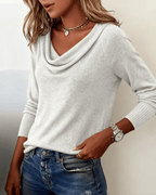 Women's Cowl Neck Long Sleeve Knit Sweater – Soft Plush Relaxed Fit Pullover