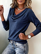 Women's Cowl Neck Long Sleeve Knit Sweater – Soft Plush Relaxed Fit Pullover