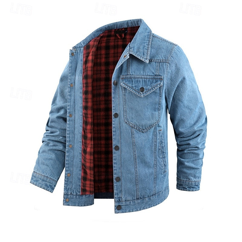 Men's Rugged Lined Work Jacket – Everyday Snap Button Jacket with Chest Pockets