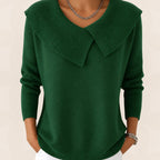 Women's Draped Collar Knit Sweater – Elegant Folded Neckline Pullover