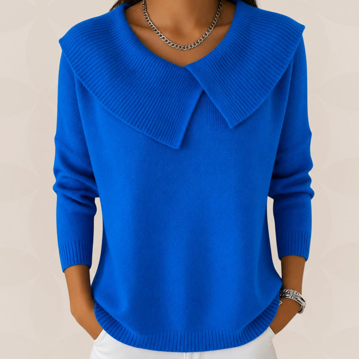 Women's Draped Collar Knit Sweater – Elegant Folded Neckline Pullover