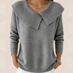Women's Draped Collar Knit Sweater – Elegant Folded Neckline Pullover