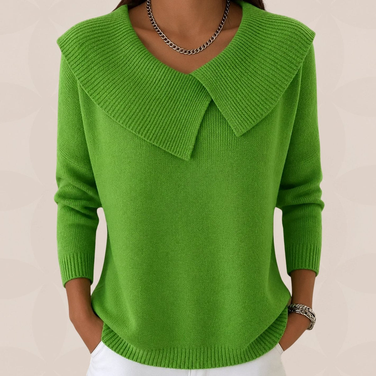 Women's Draped Collar Knit Sweater – Elegant Folded Neckline Pullover