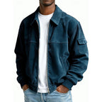 Men's Ribbed Textured Jacket – Classic Collared Casual Jacket with Pockets