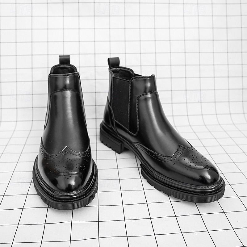 Men's Wingtip Chelsea Boots – Brogue Dress Boots with Elastic Sides