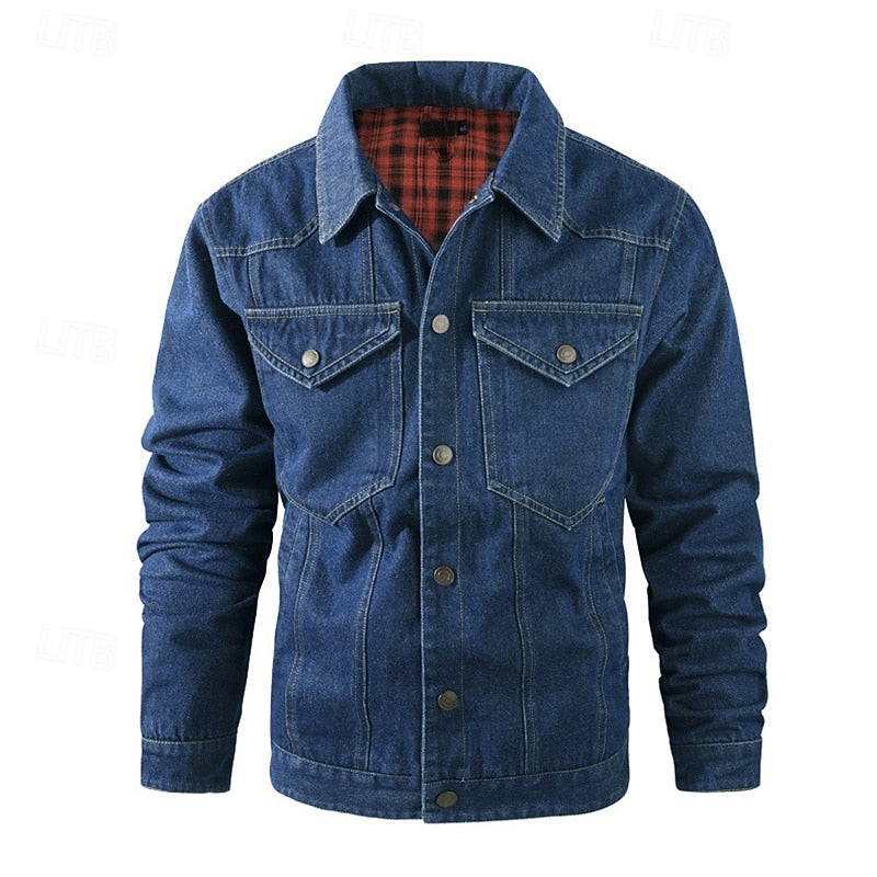Men's Rugged Lined Work Jacket – Everyday Snap Button Jacket with Chest Pockets