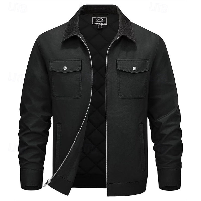Men's Rugged Utility Jacket – Classic Contrast Collar Work Jacket