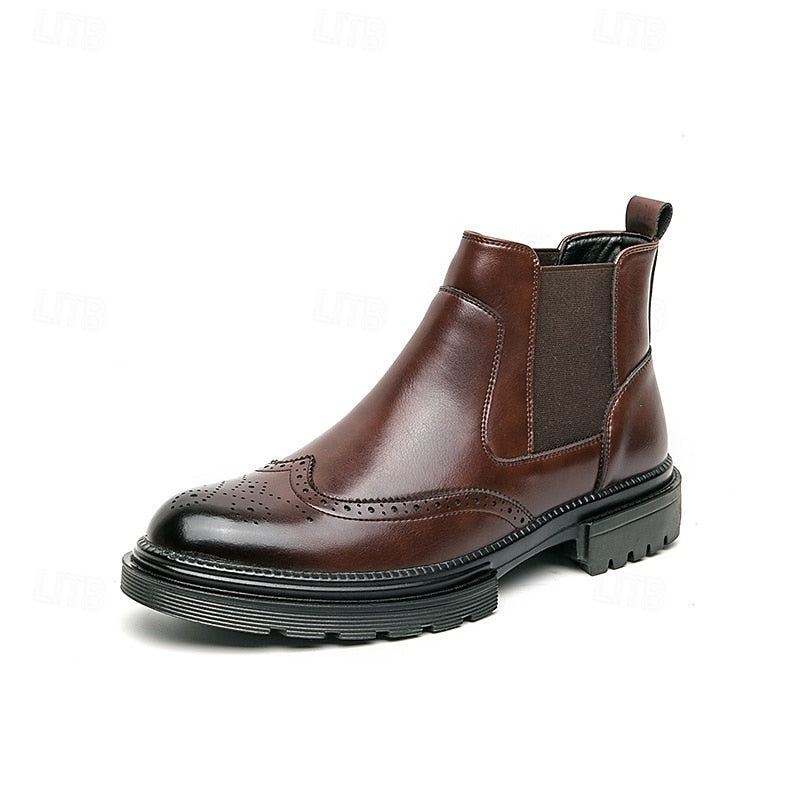 Men's Wingtip Chelsea Boots – Brogue Dress Boots with Elastic Sides