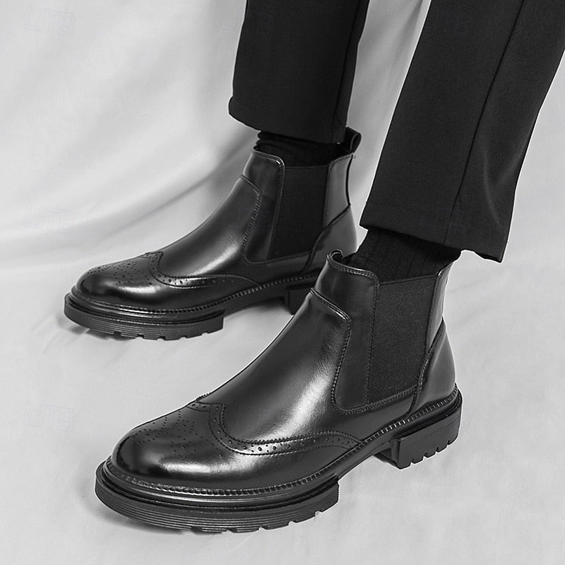 Men's Wingtip Chelsea Boots – Brogue Dress Boots with Elastic Sides