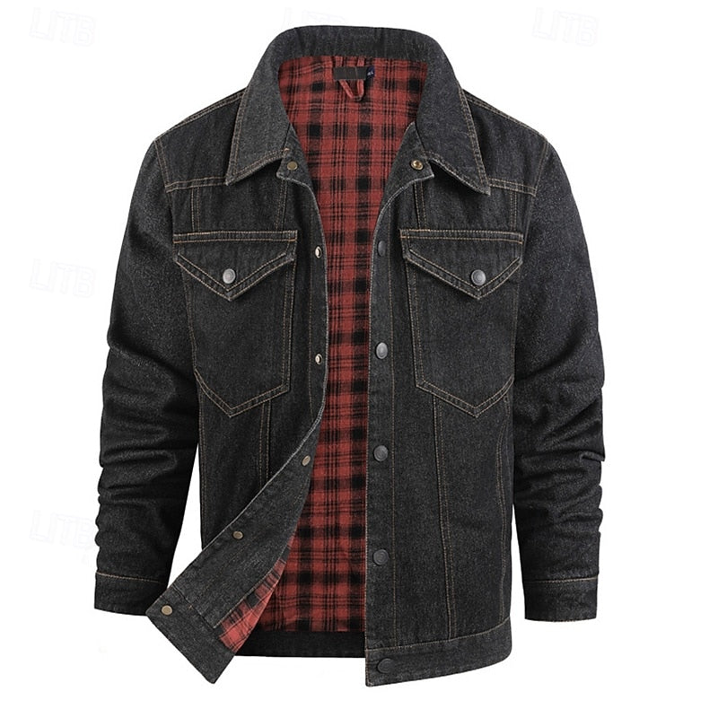 Men's Rugged Lined Work Jacket – Everyday Snap Button Jacket with Chest Pockets