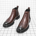 Men's Wingtip Chelsea Boots – Brogue Dress Boots with Elastic Sides