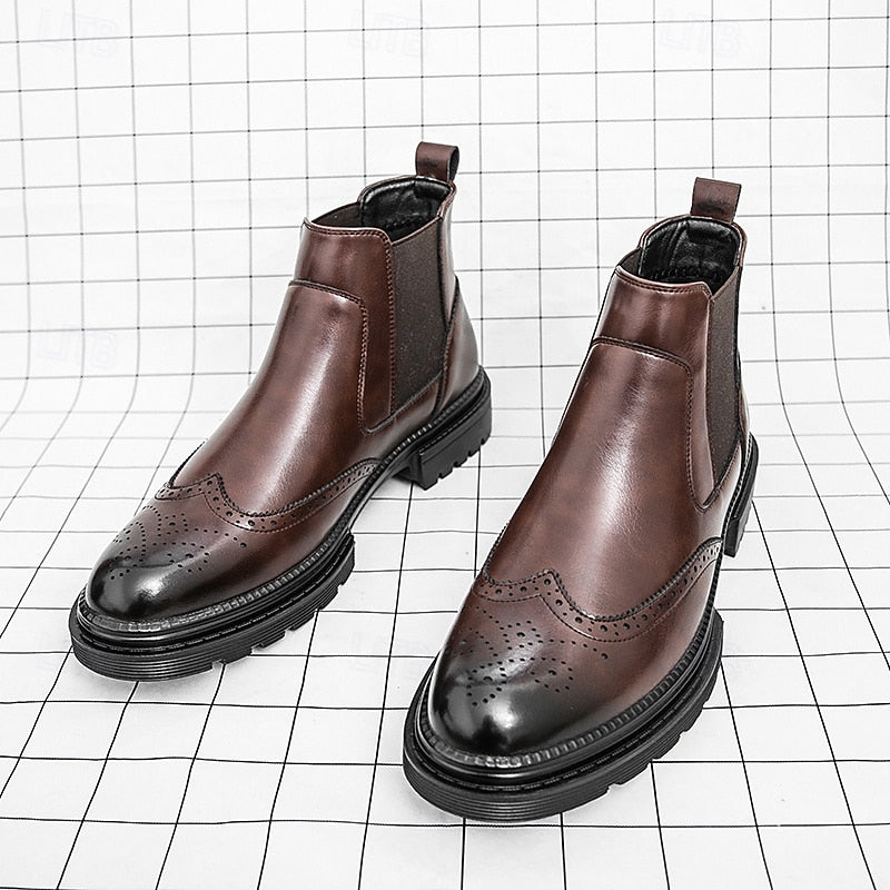 Men's Wingtip Chelsea Boots – Brogue Dress Boots with Elastic Sides