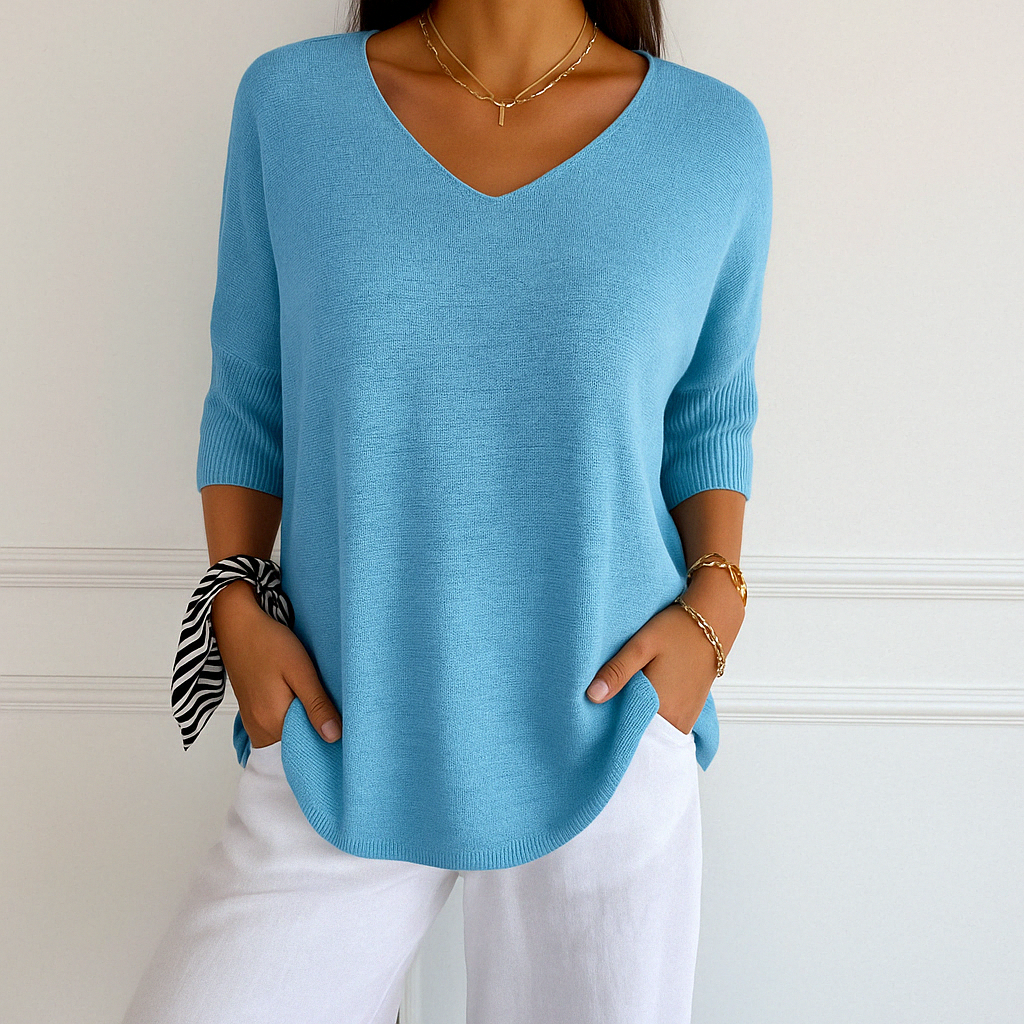 Women's Short Sleeve V-Neck Sweater – Oversized Lightweight Knit Top