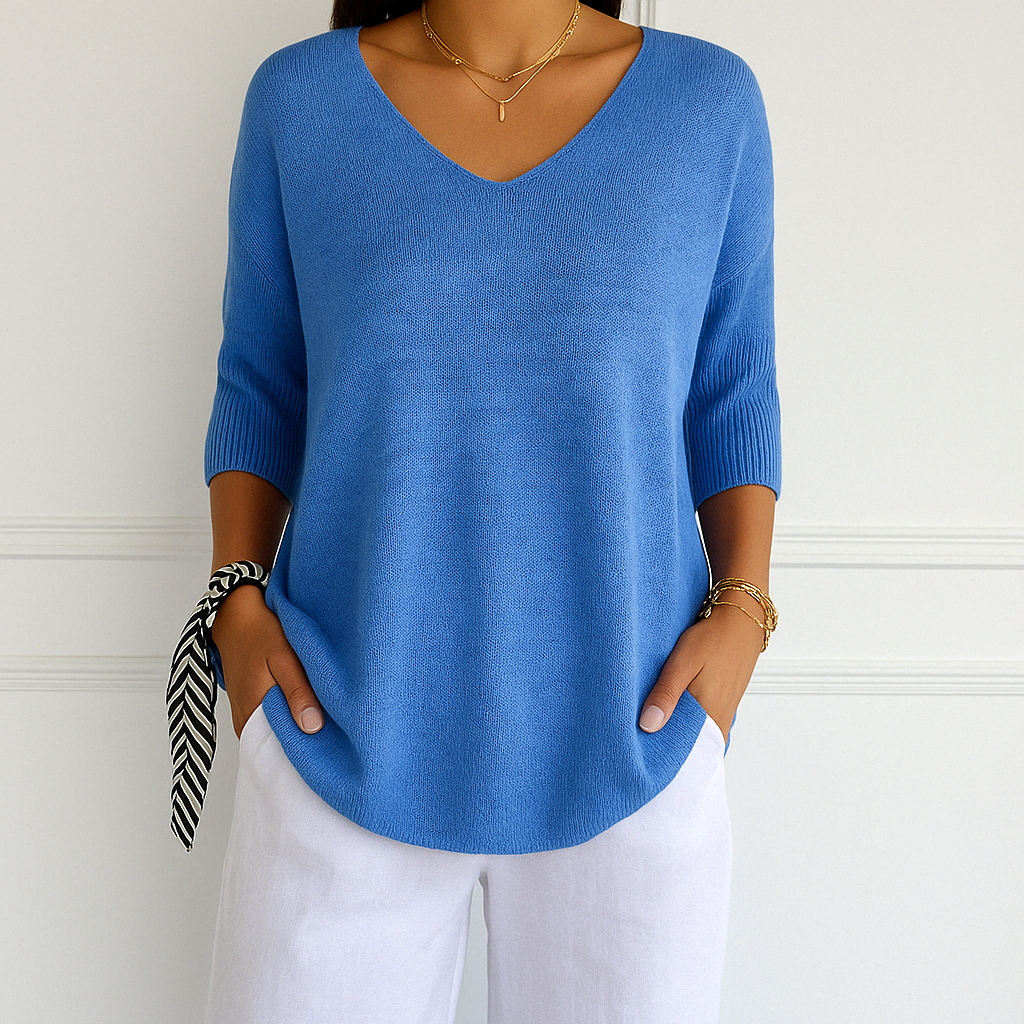 Women's Short Sleeve V-Neck Sweater – Oversized Lightweight Knit Top