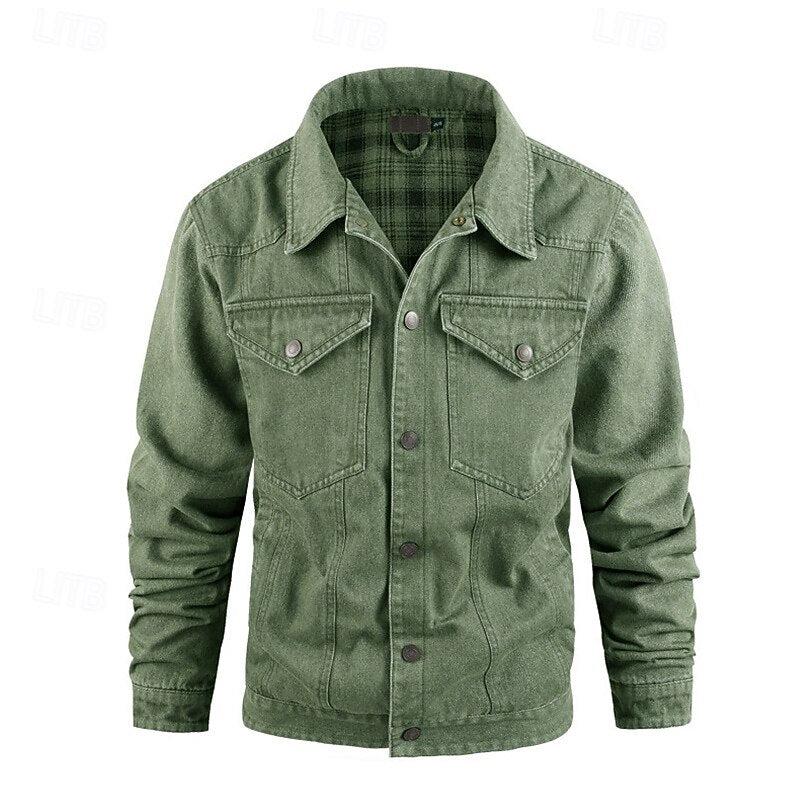 Men's Rugged Lined Work Jacket – Everyday Snap Button Jacket with Chest Pockets