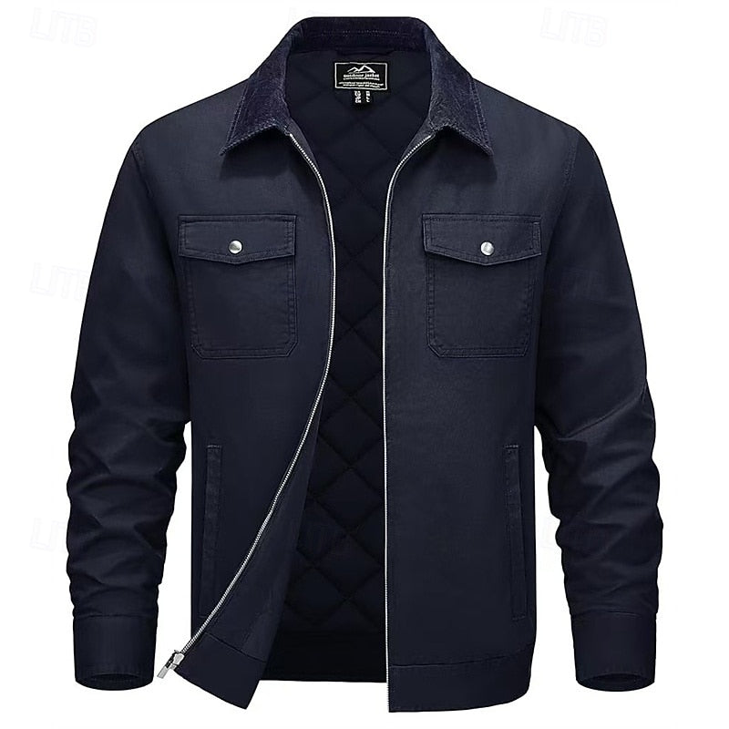 Men's Rugged Utility Jacket – Classic Contrast Collar Work Jacket