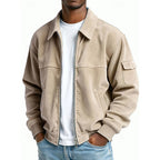 Men's Ribbed Textured Jacket – Classic Collared Casual Jacket with Pockets