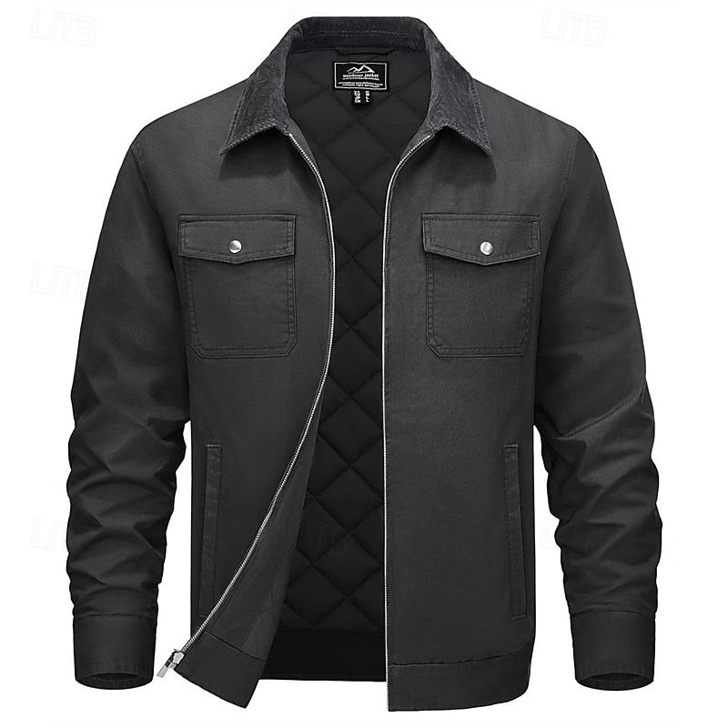 Men's Rugged Utility Jacket – Classic Contrast Collar Work Jacket