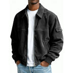 Men's Ribbed Textured Jacket – Classic Collared Casual Jacket with Pockets