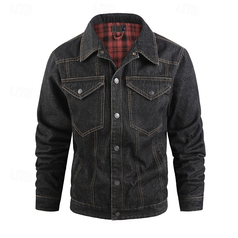 Men's Rugged Lined Work Jacket – Everyday Snap Button Jacket with Chest Pockets