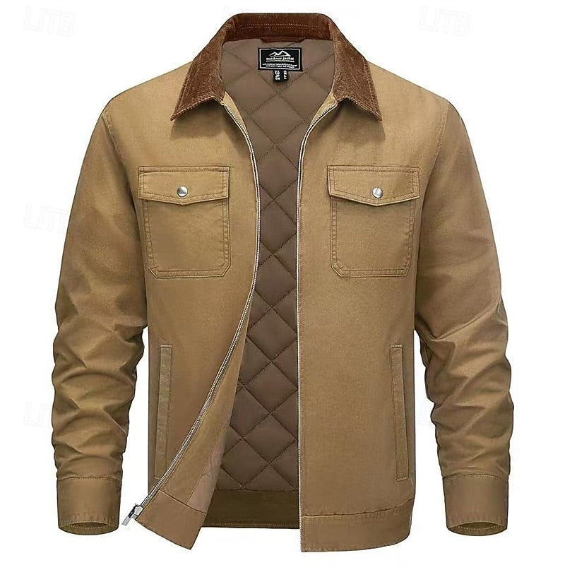 Men's Rugged Utility Jacket – Classic Contrast Collar Work Jacket
