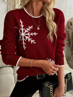 Women's Snowflake Knit Christmas Sweater – Cozy Crew Neck Holiday Jumper