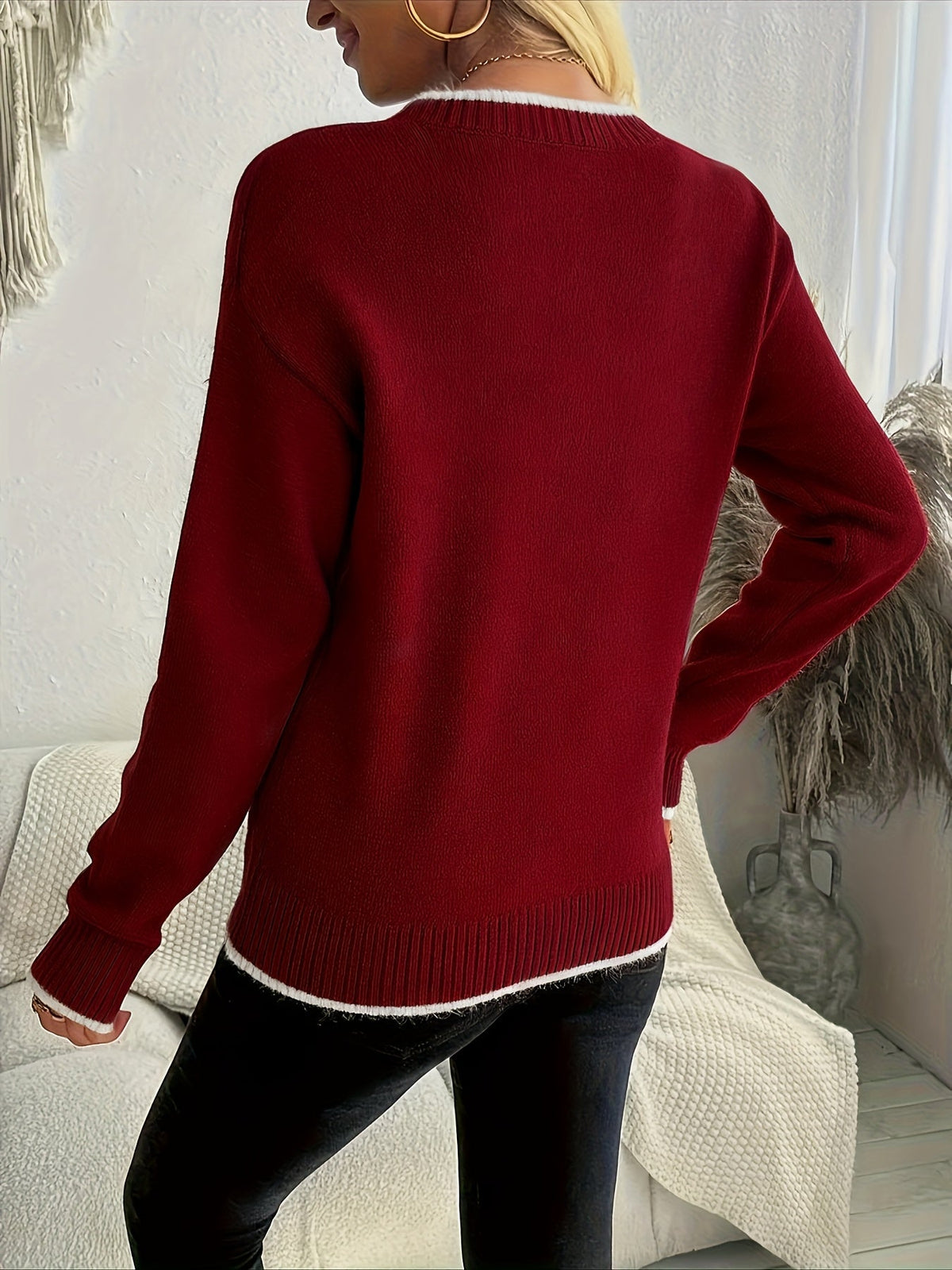 Women's Snowflake Knit Christmas Sweater – Cozy Crew Neck Holiday Jumper