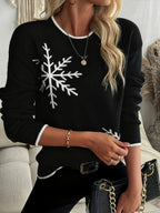 Women's Snowflake Knit Christmas Sweater – Cozy Crew Neck Holiday Jumper