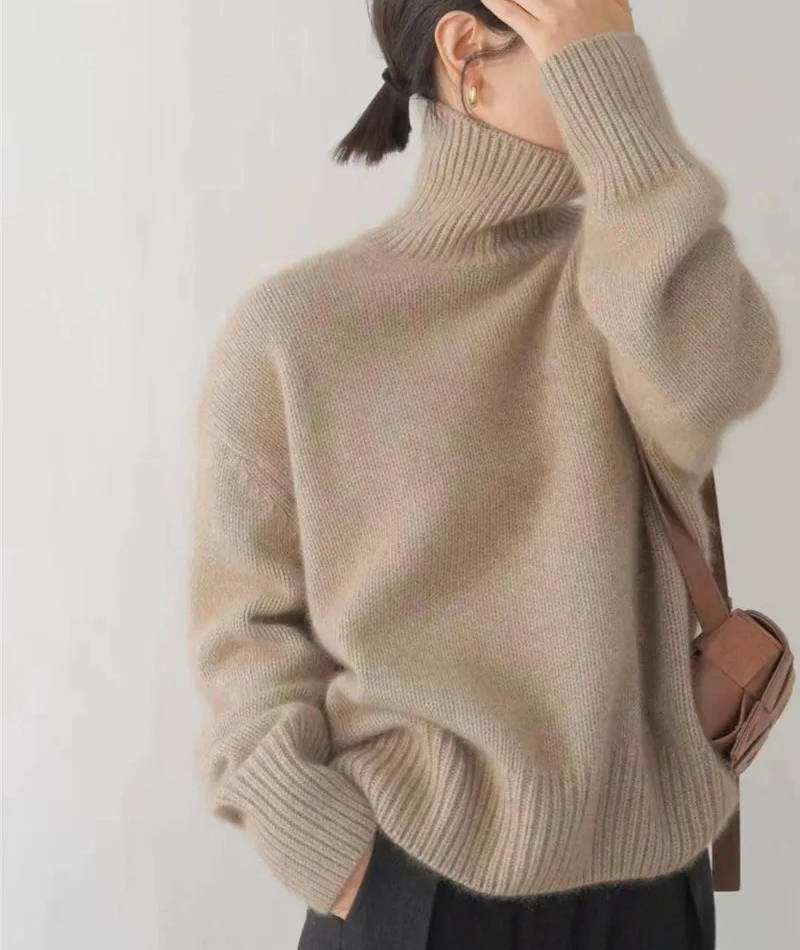 Women's Loose Fit Turtleneck Sweater – Soft Ribbed Long Sleeve Knit Pullover